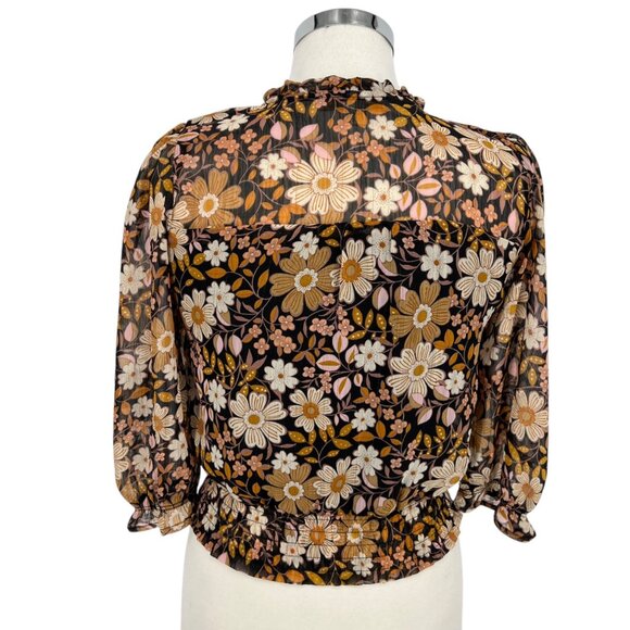 Monteau Floral Sheer Blouse With Metallic Details Half Sleeves Size Medium - Picture 7 of 10